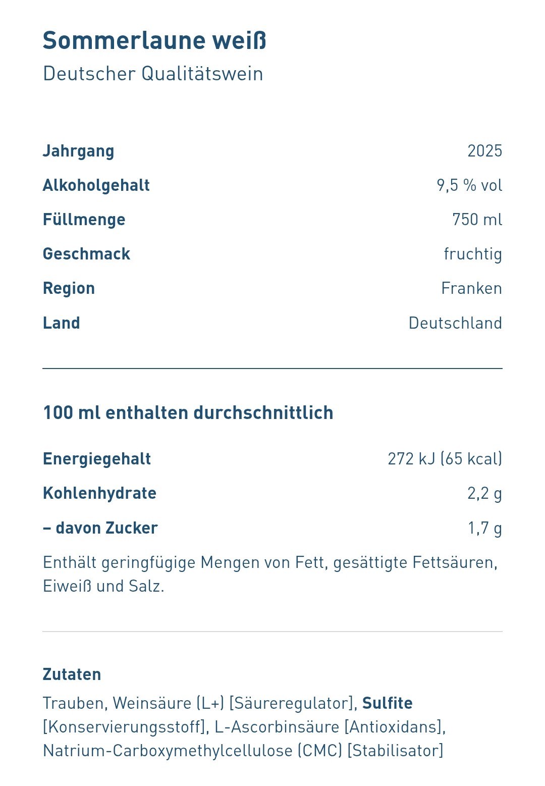 Sommerlaune - Rivaner & Traminer  DQ fruchtig, Winzer Sommerach