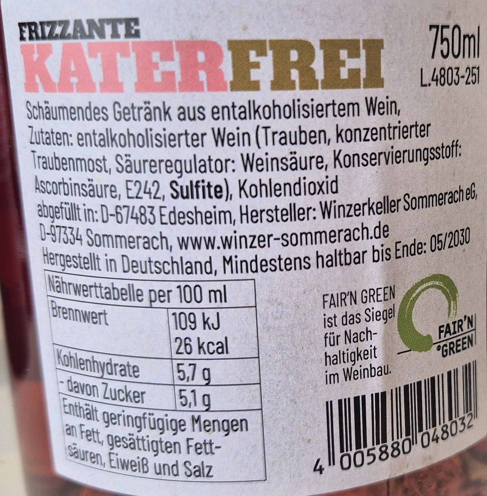 Frizzante Katerfrei Rosé, Winzer Sommerach, Franken